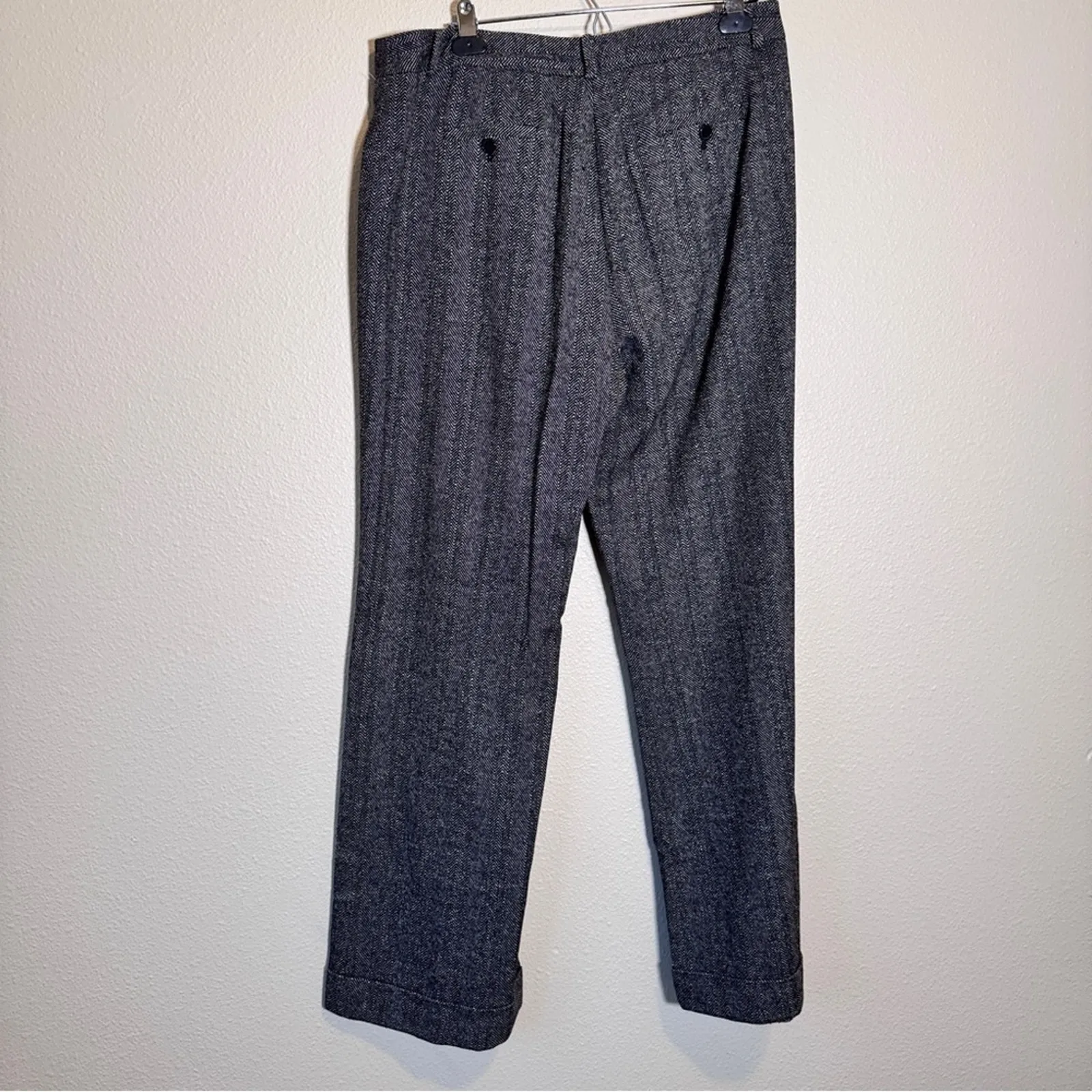 Anne Klein Grey Herringbone Wool Wide Leg Trouser Dress Pants Womens 14 Preppy - Image 7