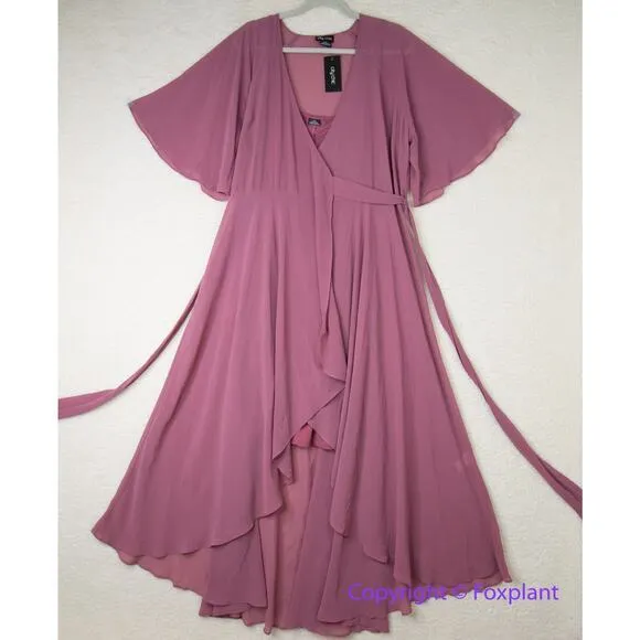 New! City‎ Chic Enthrall Me Maxi Dress Dusty Rose Pink Wrap Sheer, plus size 16 - Image 3