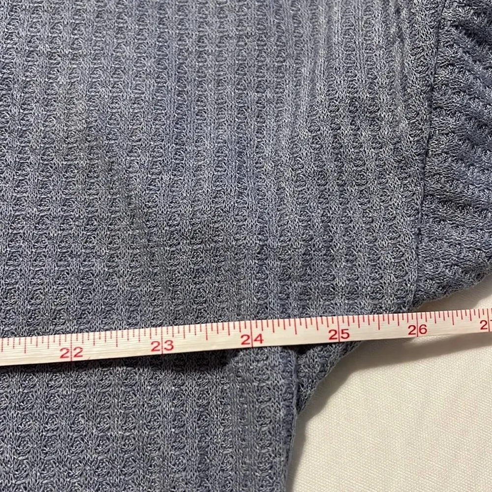 IWOLLENCE size medium womens v neck waffle knit long sleeve tie front blue grey - Image 3