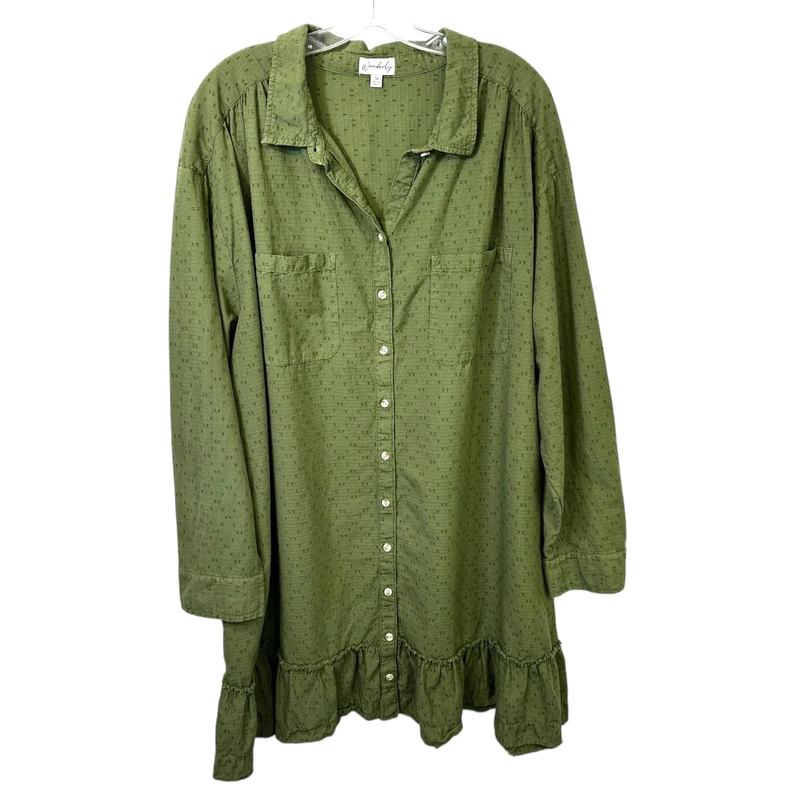 Wonderly Plus Size 3X Shirt Dress Mini Green Ruffle Hem Peasant Cottagecore 1378 - Image 3