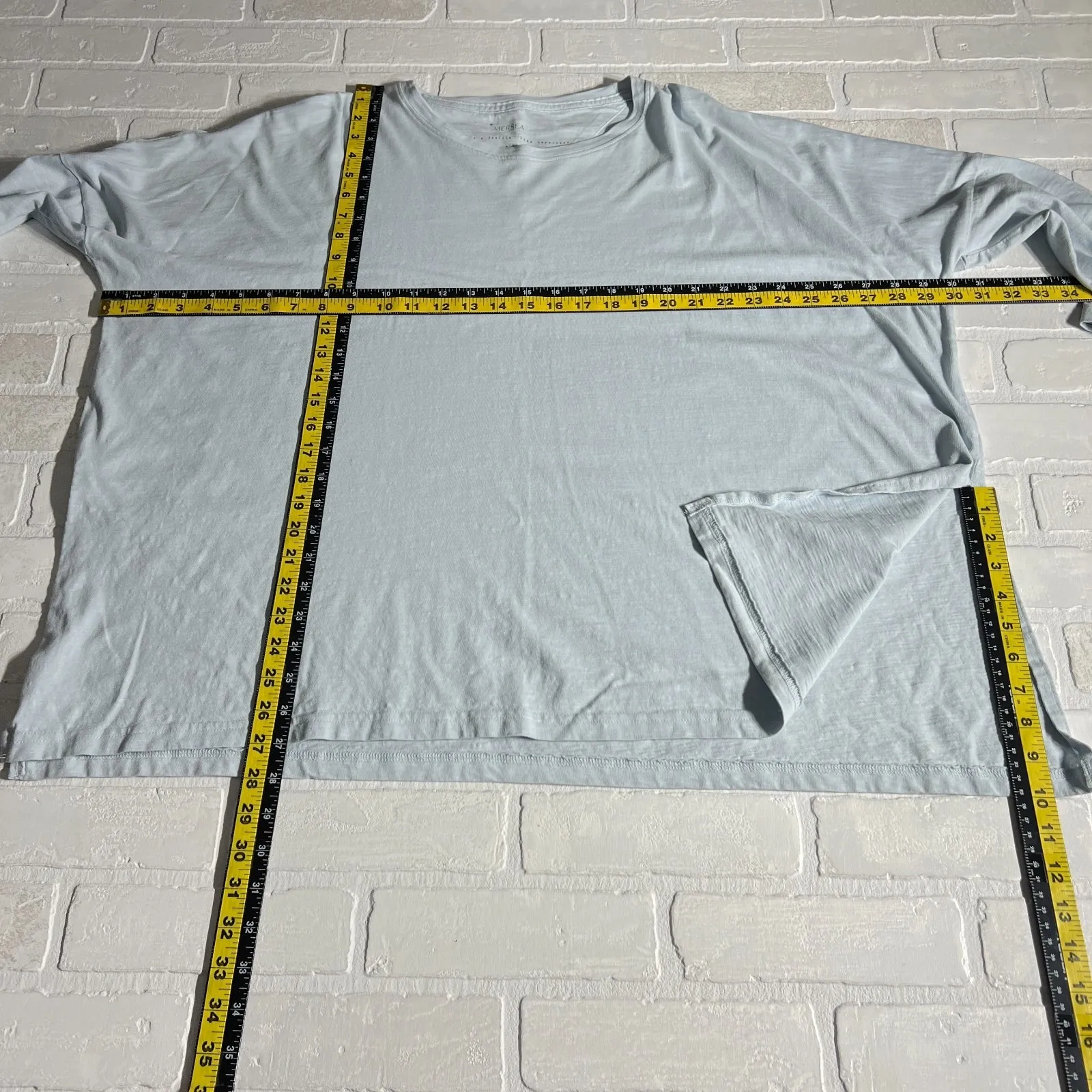 MERSEA Tunic Top One Size Catalina Slub Blue Cotton Oversized Dolman Long Sleeve Size L - Image 2