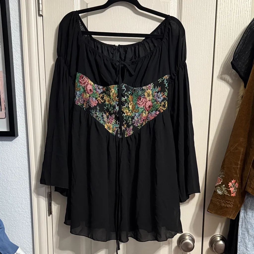 💖 NWT Cider Secret Garden Coquette Chiffon Jacquard Floral Corset Mini Dress - Image 2