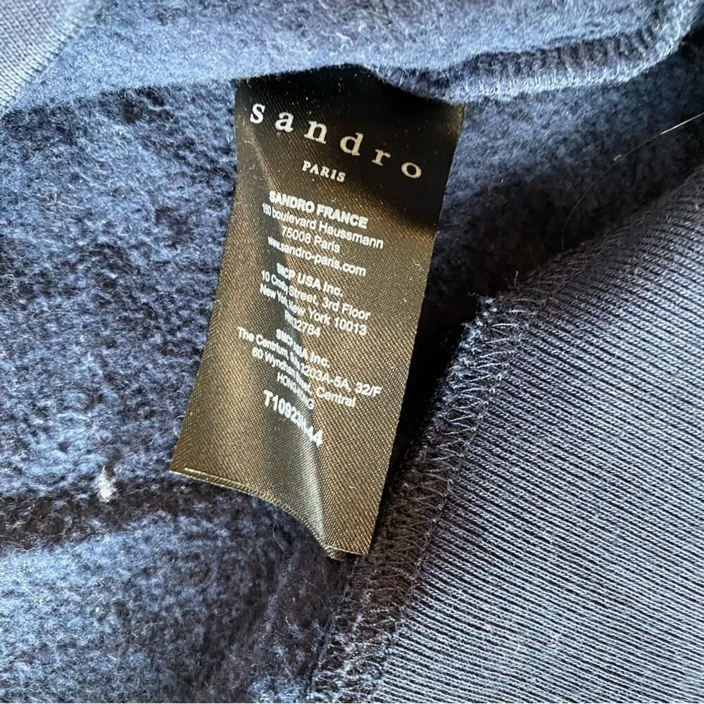 Sandro Paris Hooded Sweatshirt With Velvet Insert In Blue Size Small - Image 8