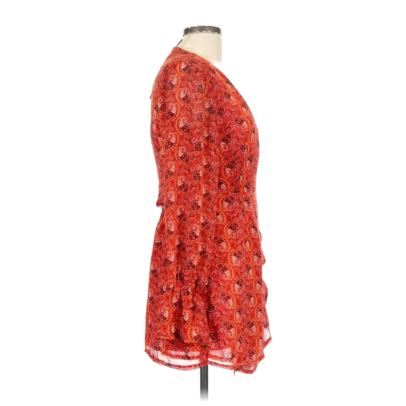 One Way Wrap Around Paisley Mini Dress Long Sleeves Red/Orange 12 - Image 6