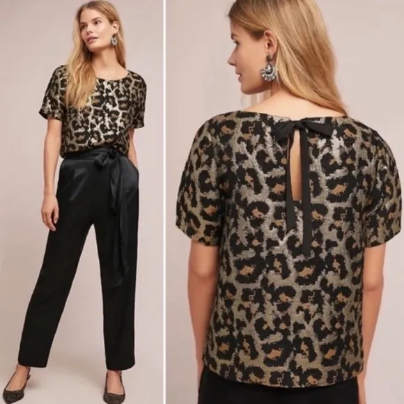 Anthropologie Hutch Metallic Leopard Jacquard Blouse - Image 2
