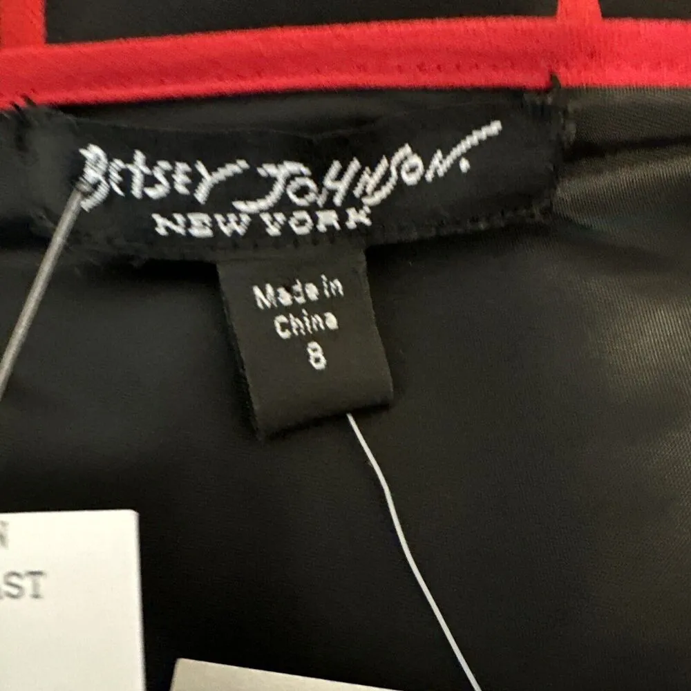 Vintage 90s y2k Betsey Johnson A-Line Dress Size 8 Black Red White Abstract Silk - Image 7