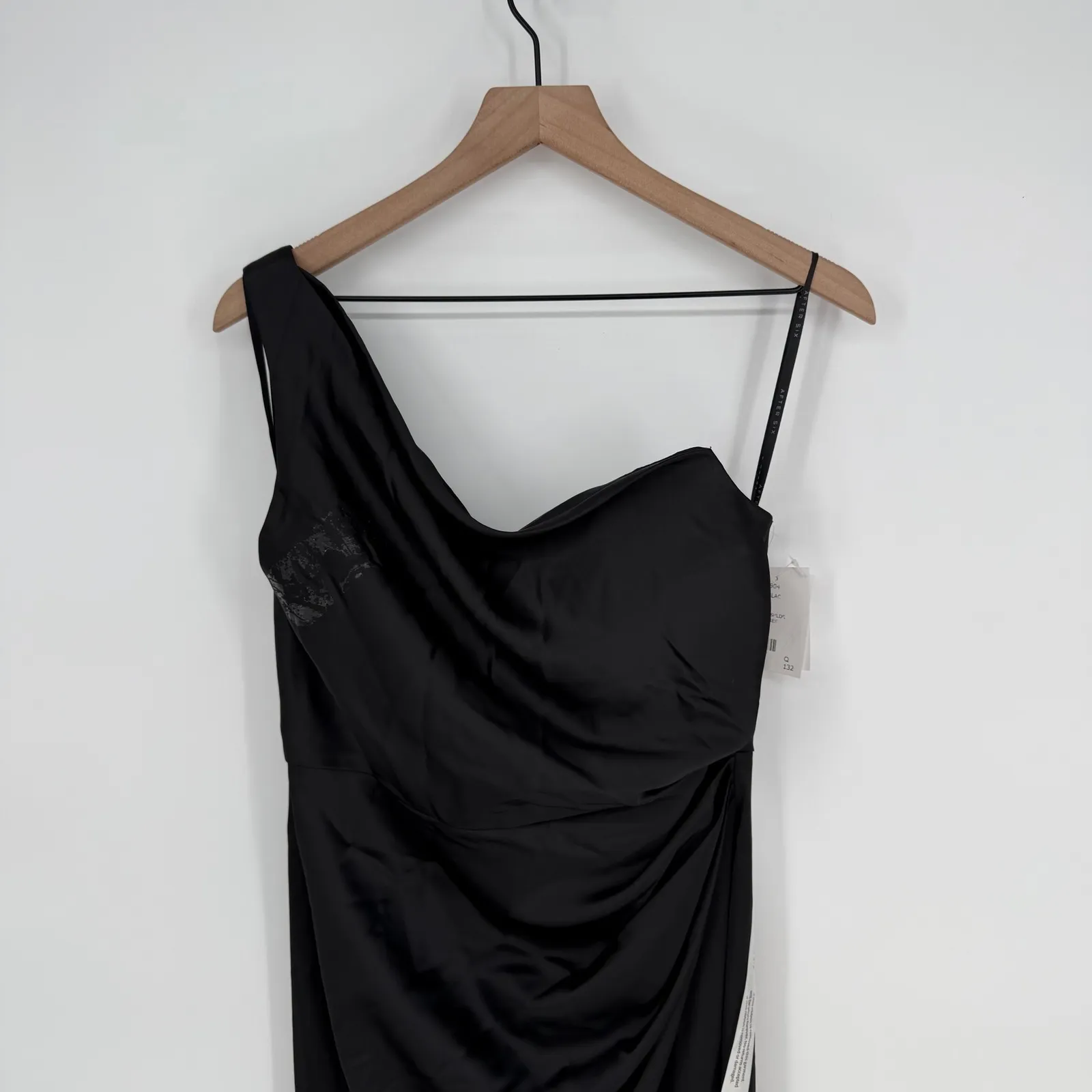 After Six Black One Shoulder Ruched Long Formal Evening Gown Dress Size 8 - Image 5