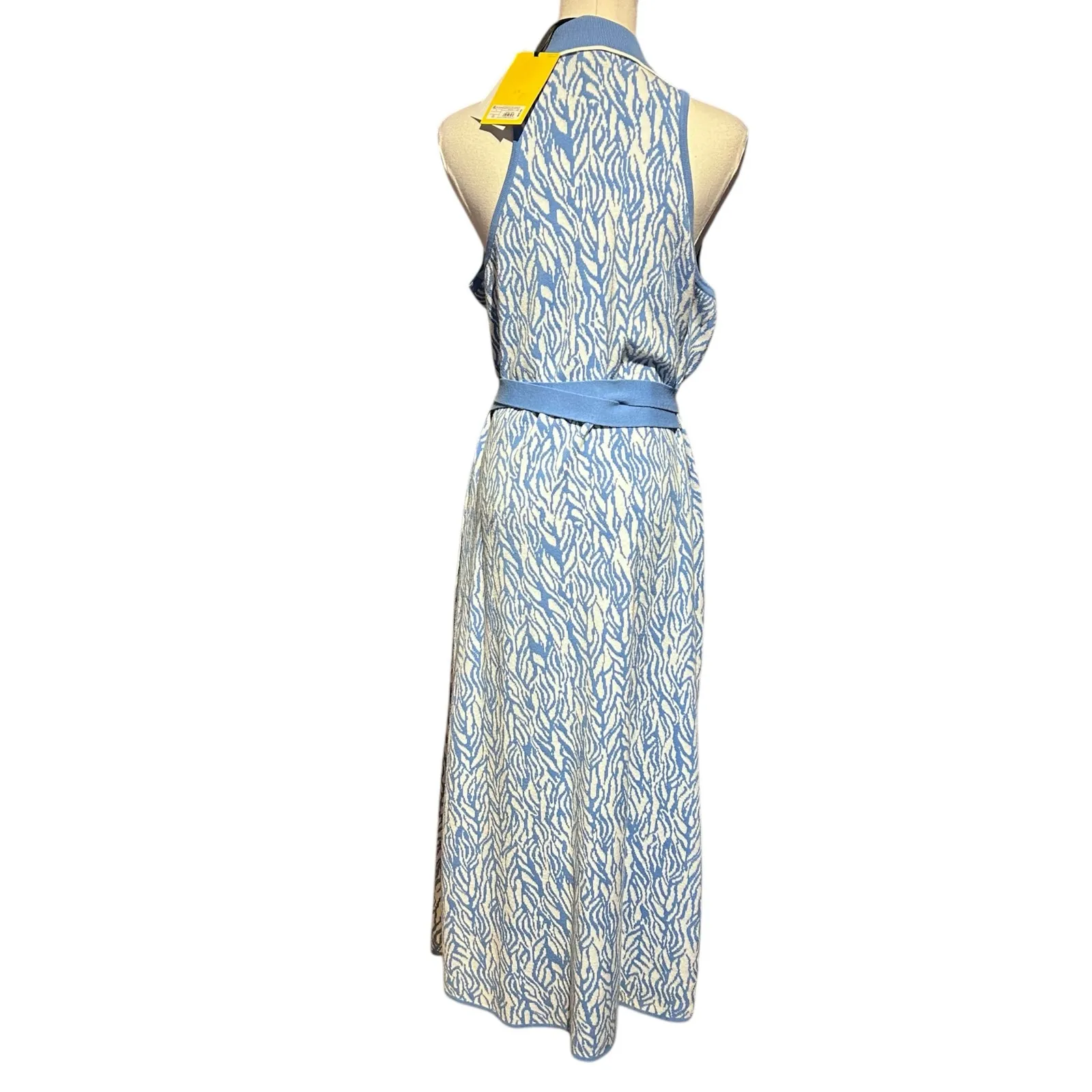 Diane Von Furstenberg Knit Wrap Dress NWT SZ XL Blue White Sea Twig Cottage Core - Image 7