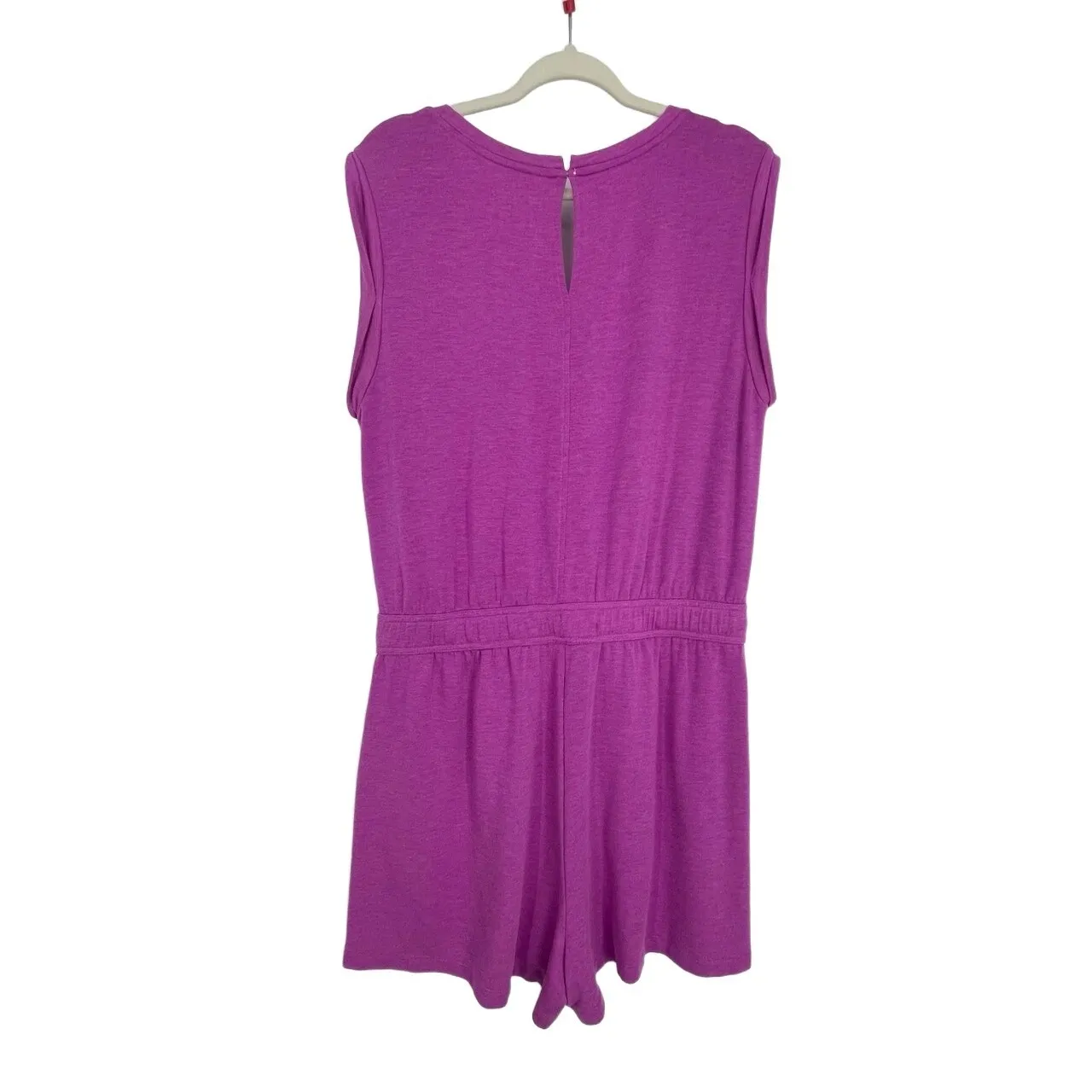 Lou and Grey Women's Scoop Neck Sleeveless Fushia Terry Romper W/ Pockets Large Purple - Image 5