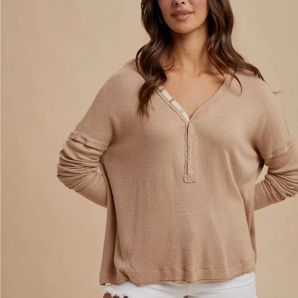 Women's Tan Henley - Image 5