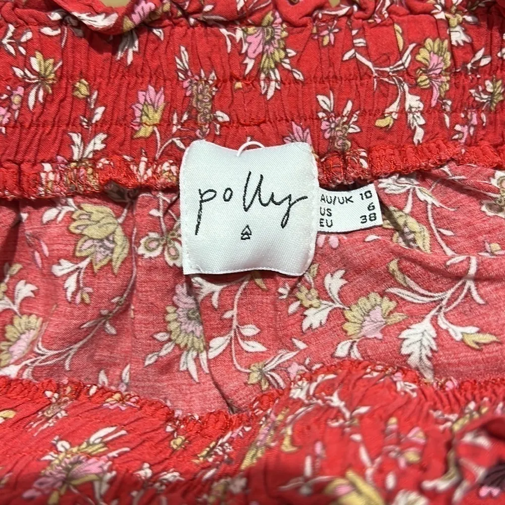 Polly Red Floral Mini Skirt Layered Boho - Image 3