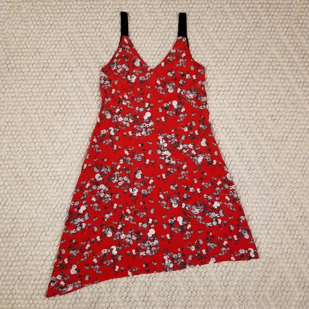 rag & bone Zac Asymmetrical Floral Print Silk Dress Red Sz Small - Image 6