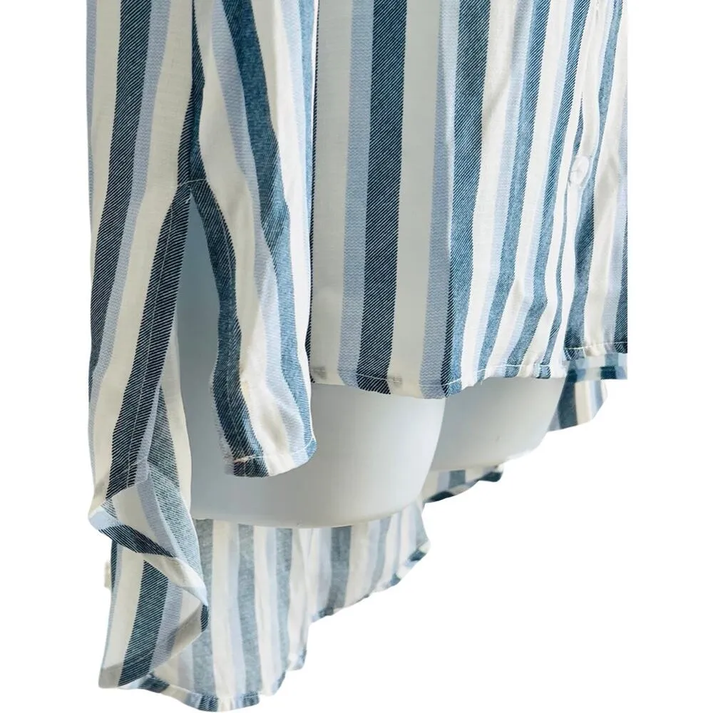 Emi & Joe Blue Cream Pinstripe Button Up Blouse Top Size M High - Image 4