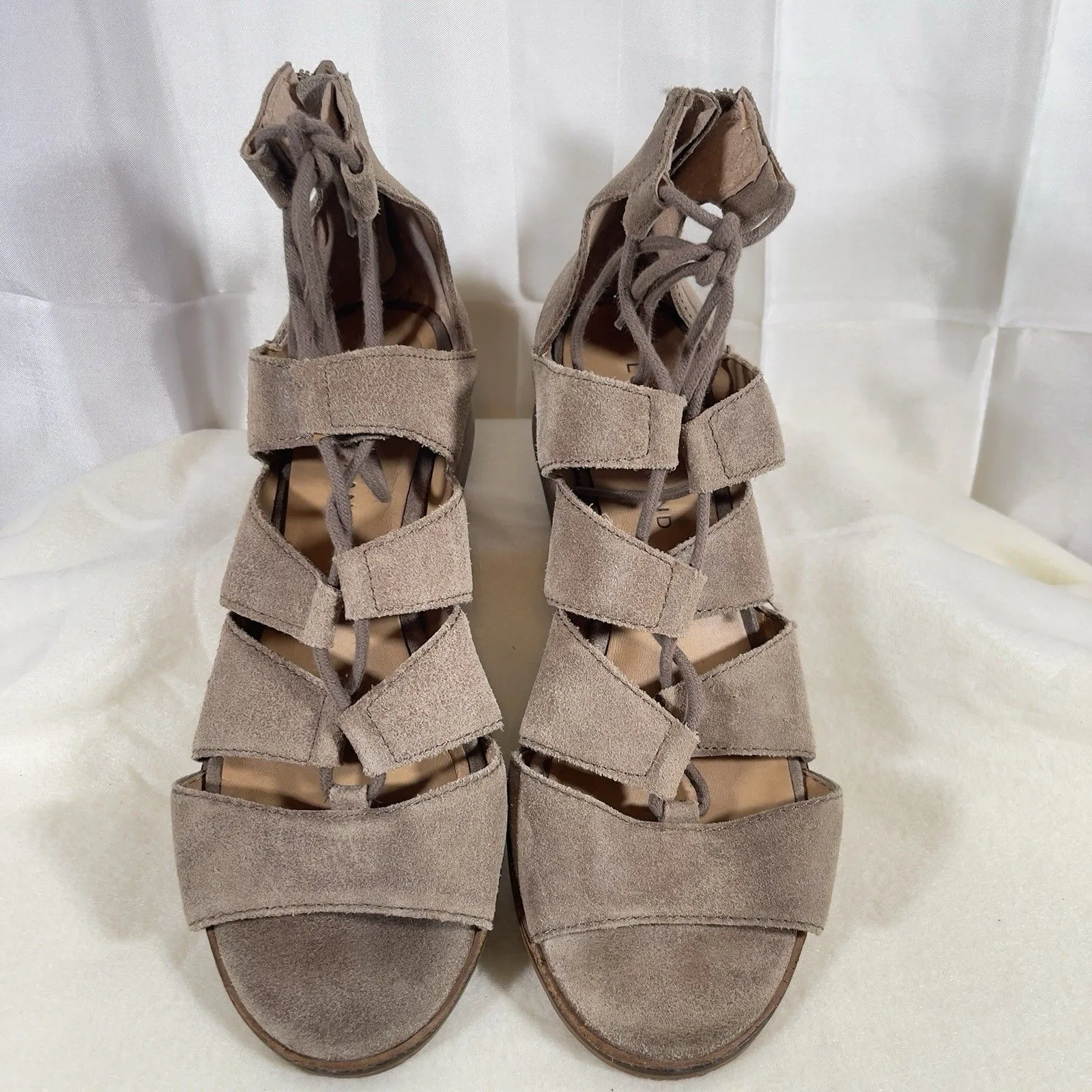 Lucky Brand Women's Tazu Brown Tan Lace Zip Gladiator Sandals 9 39 Suede Leather - Image 3