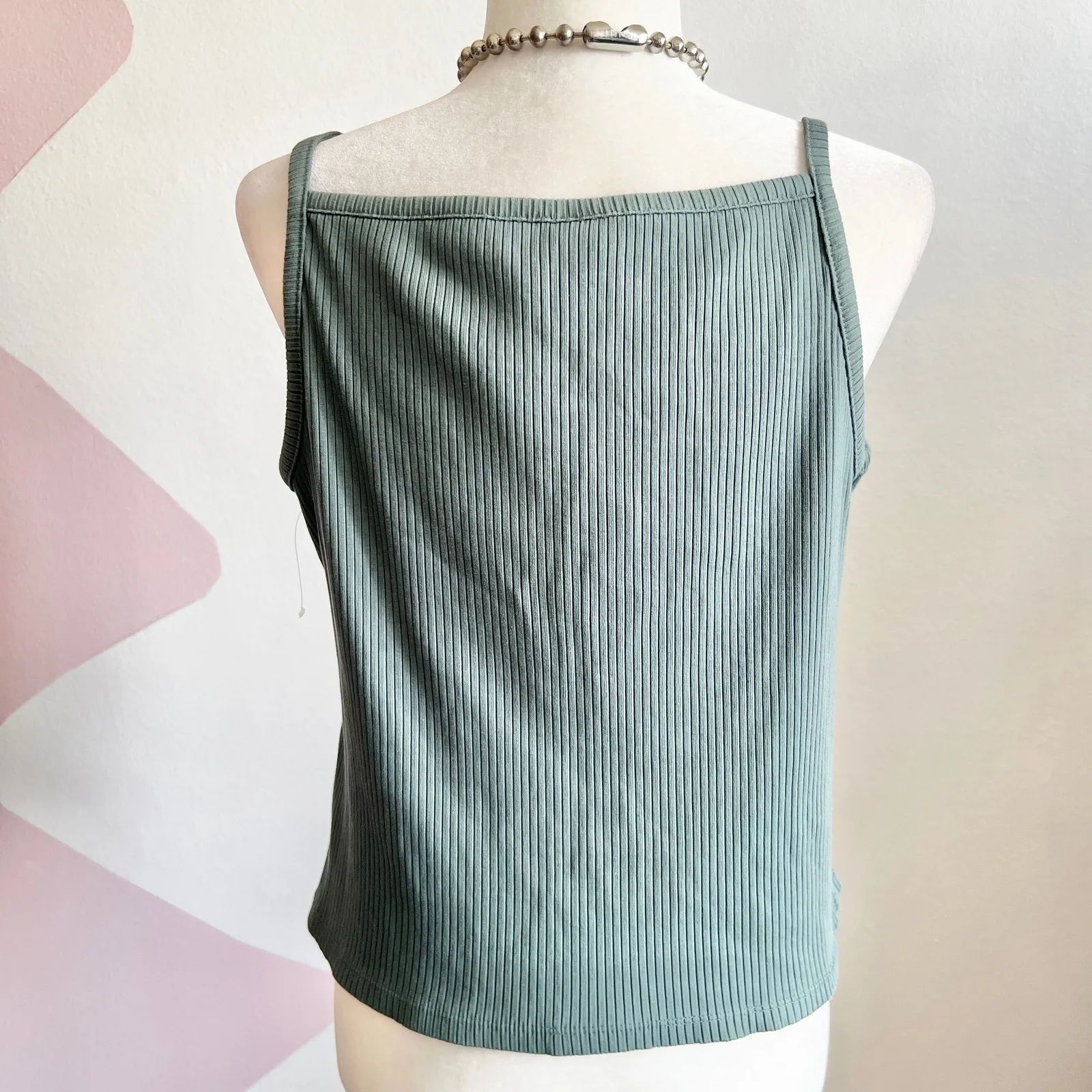 Old Navy Green Ribbed Tank Top Y2K Retro Indie Minimalist Soft‎ Girl XL - Image 3