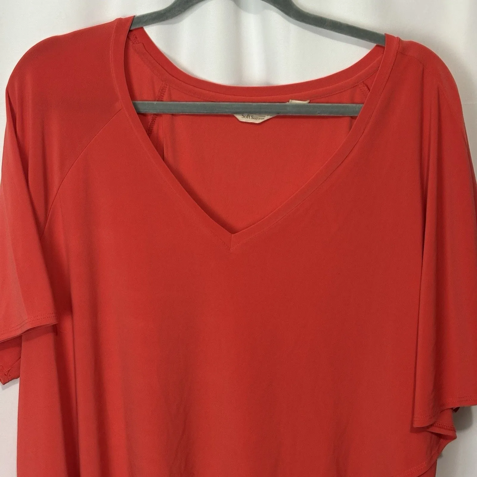 Soft Surroundings Madeline Tunic 1X Poppy Red Cape Layer Sleeve Knit Top Stretch - Image 3
