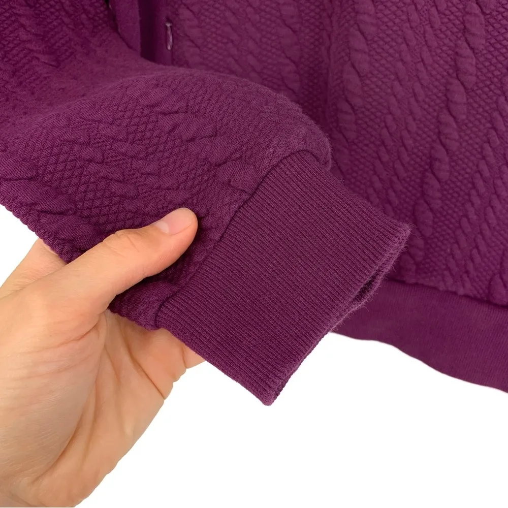 ORVIS Jacquard Cable Knit 1/4 Zip Pullover Sweater Purple S - Image 4