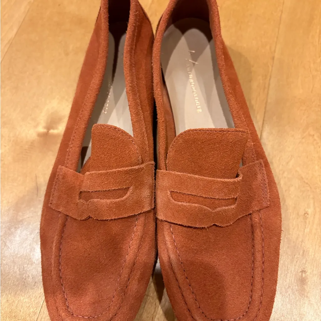 Anthropologie suede loafers shoes 39 8 orange brown - Image 2