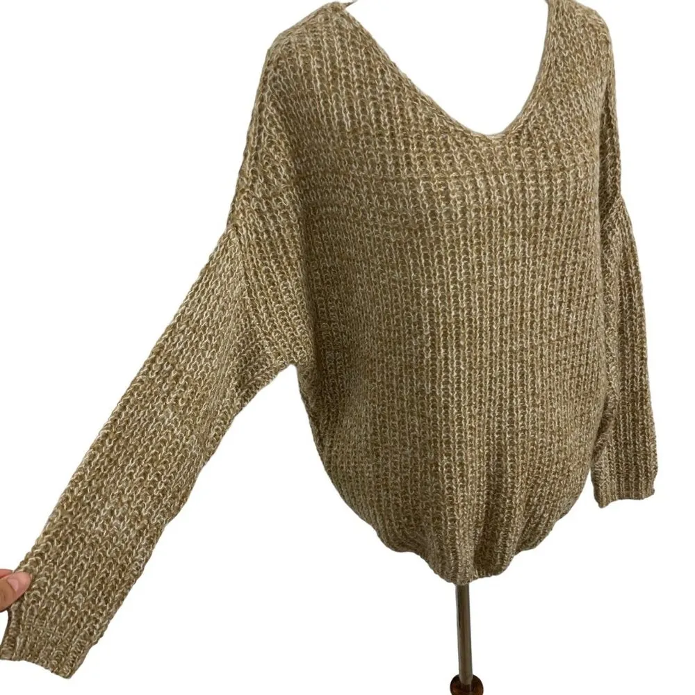 Tobi Sweater Small Brown Knit V Neck Cozy Neutral Clean Girl Style - Image 2