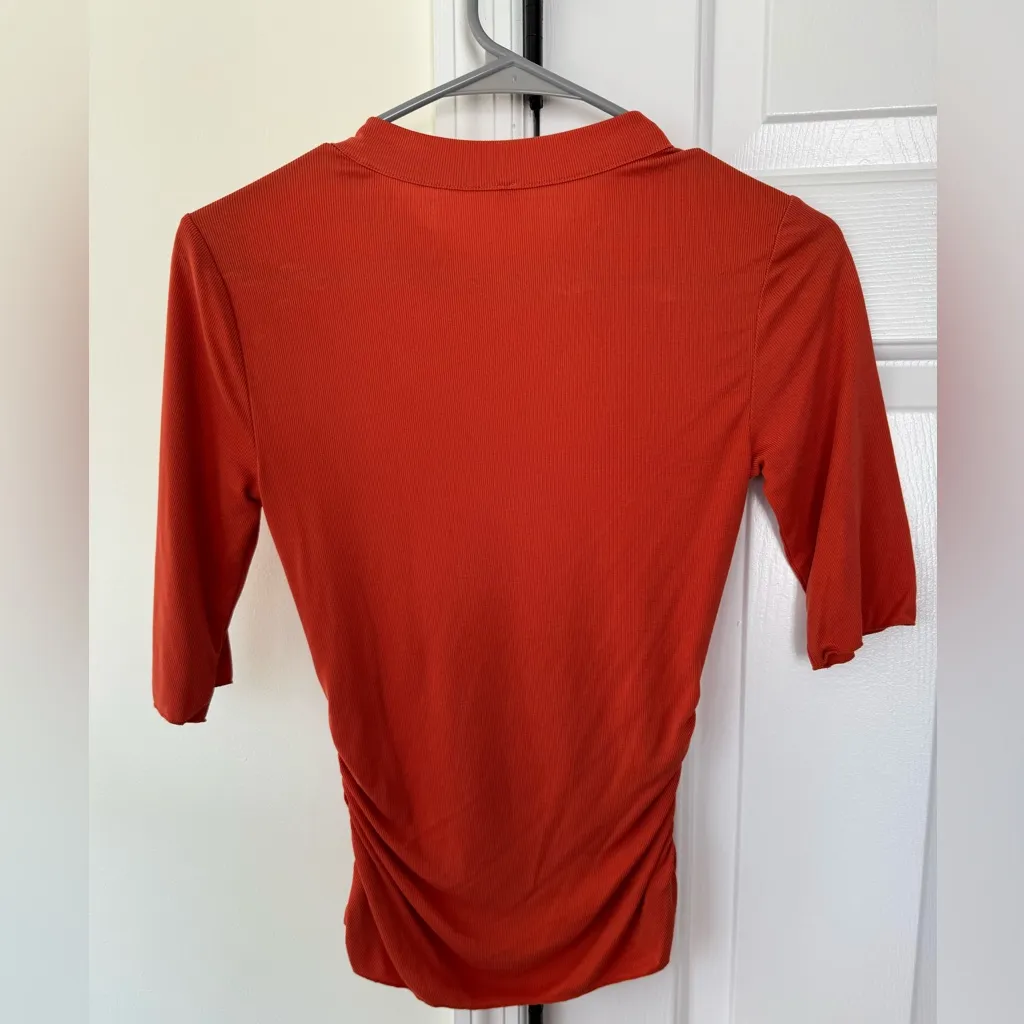 Free People Intimately Orange Rouched Side Short sleeve Top Layering top size sm - Image 2