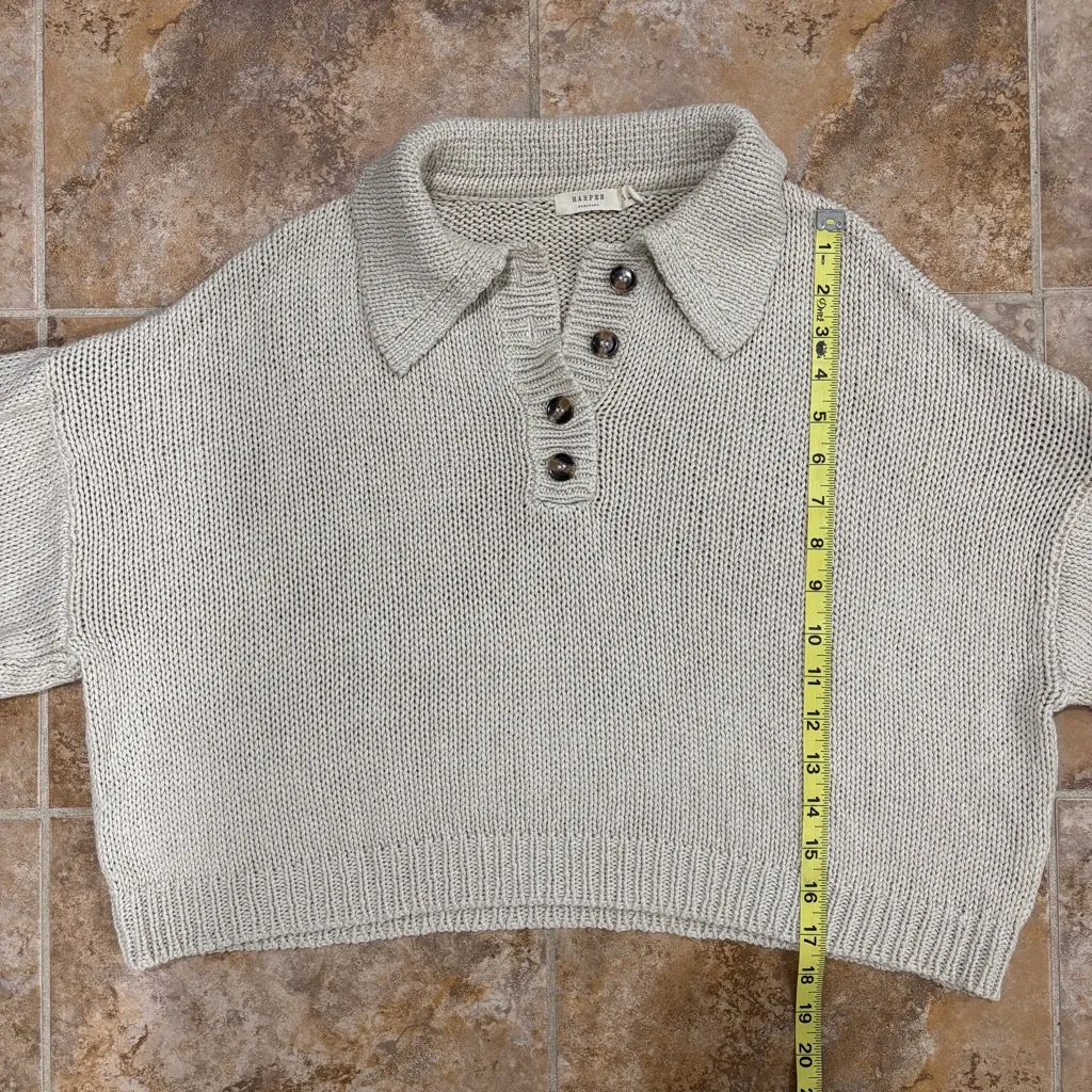 Harper Heritage cream knit polo henley cropped sweater - Image 4