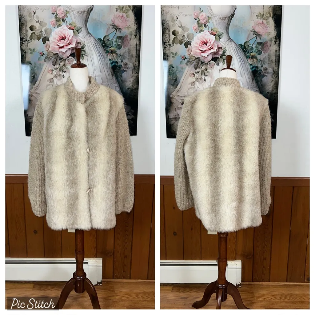 Funky Vintage 1980s D’Esprit Faux Fur Coat! Tan Size 16 - Image 2