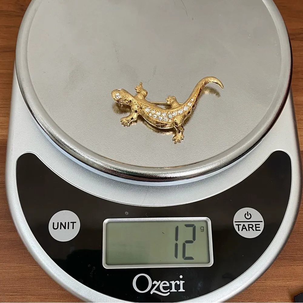 Vintage SWAROVSKI Crystal Swan Signed Gold tone Lizard Gecko Salamader Brooch - Image 11