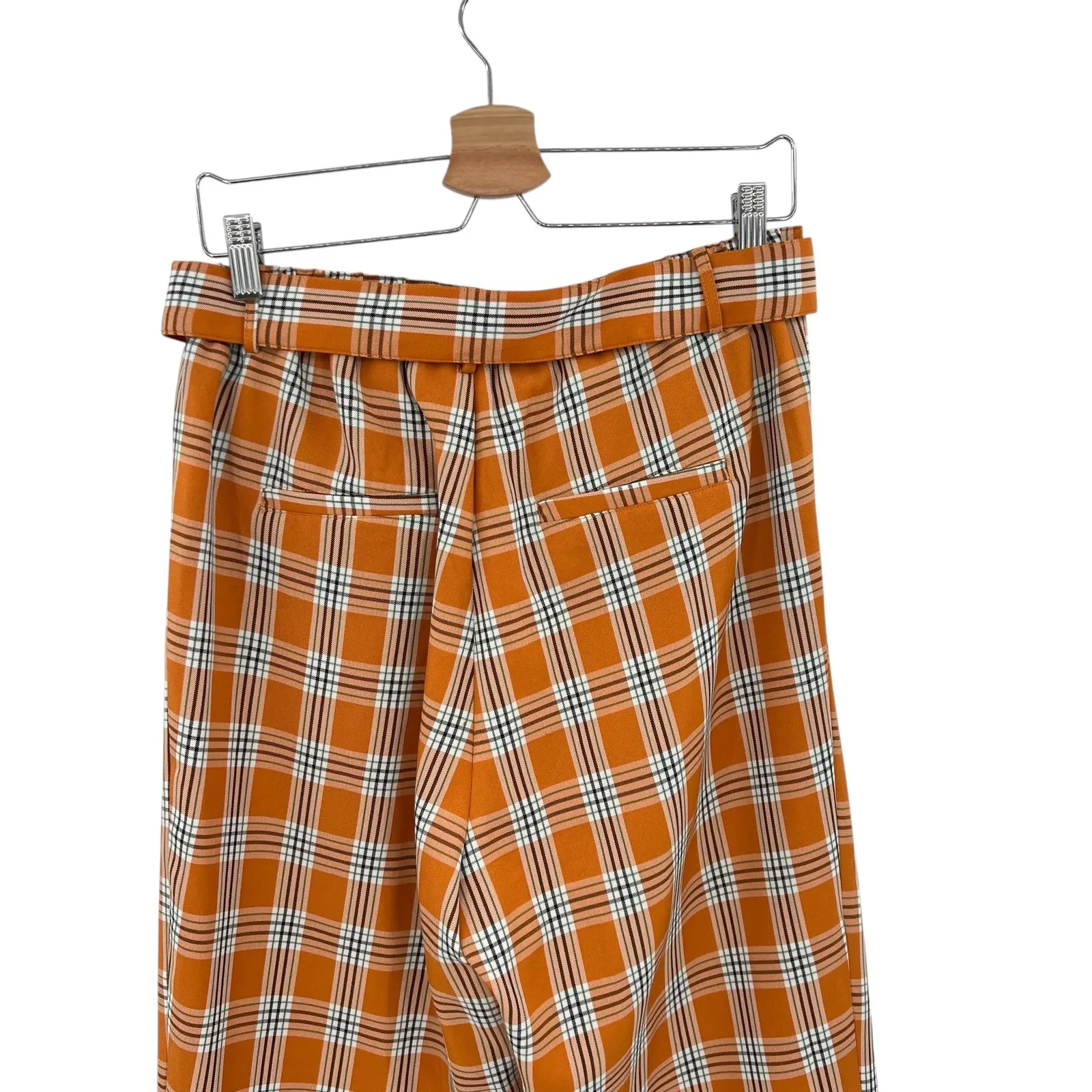Unique Vintage Pants Capris Cropped‎ Belted Plaid Check Orange Size Medium - Image 8