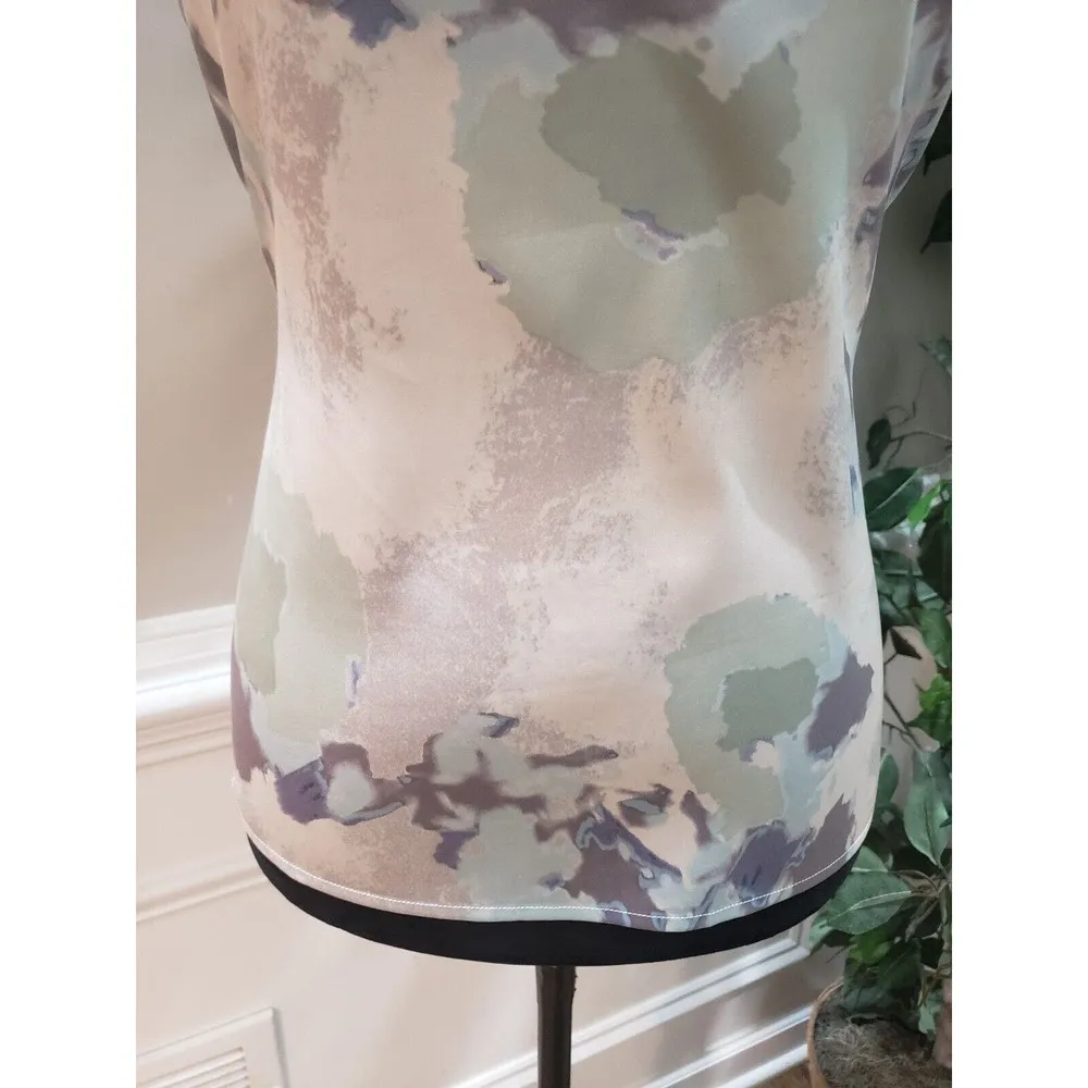 Ann Taylor Women's Multicolor Silk Round Neck Sleeveless Casual Top Blouse SP - Image 3