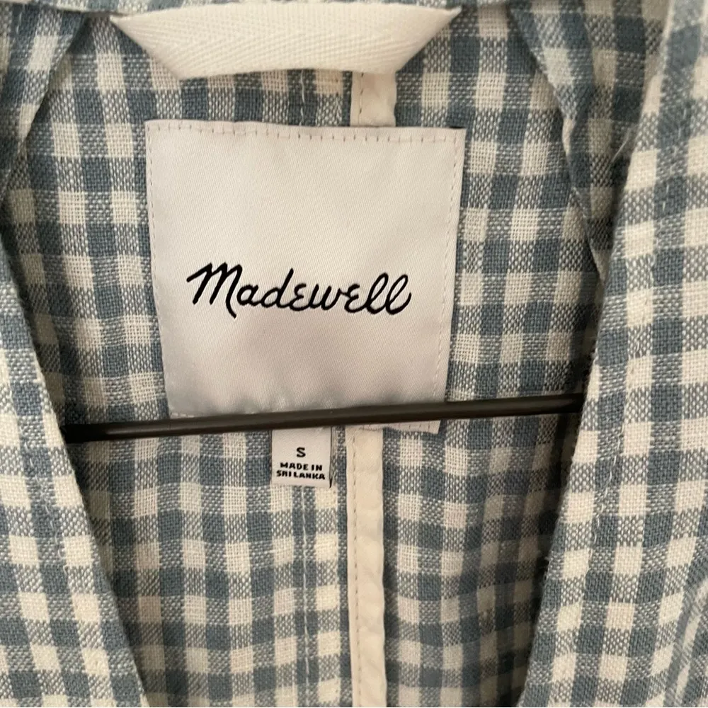 Madewell White Blue Linen Collarless Blazer in Gingham Check - Image 5