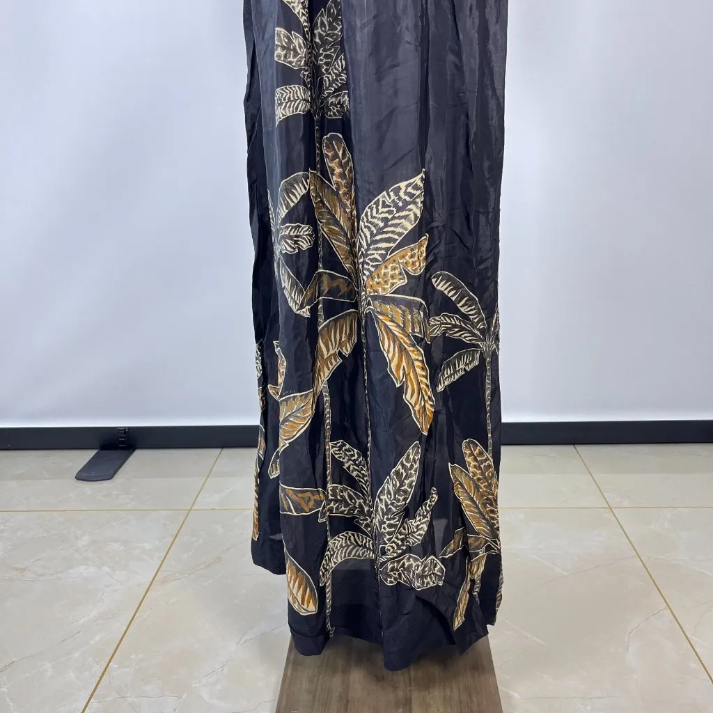 NWOT Farm Rio Maxi Dress Size M Black Print Puff Sleeves Plant Short Sleeve - Image 11