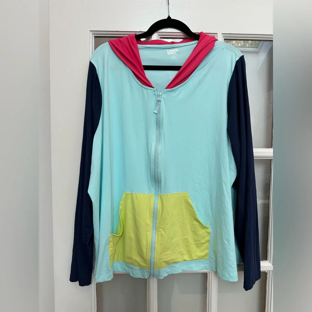 Lands End Swim Colorblock Zip-Up Hoodie Rash Guard Women’s Plus Size 2X - Image 2