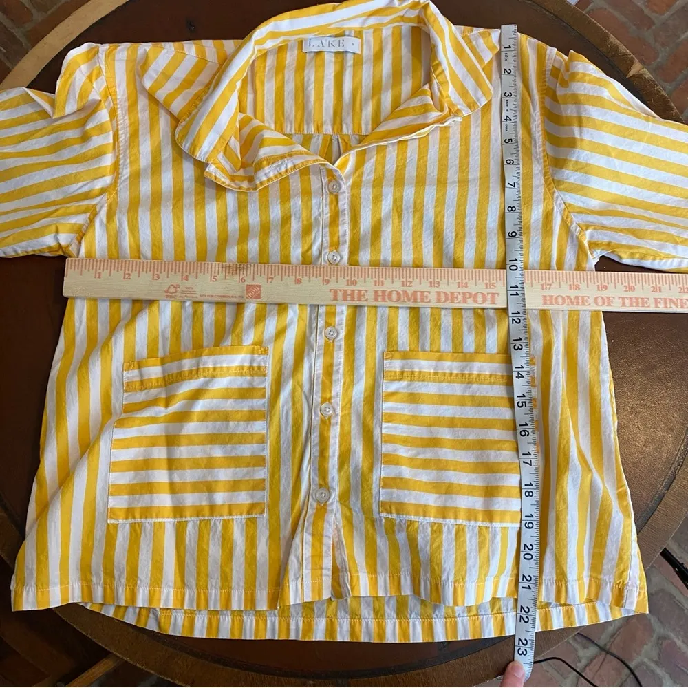 LAKE Darby stripe poplin pajamas yellow 100% cotton size medium - Image 7