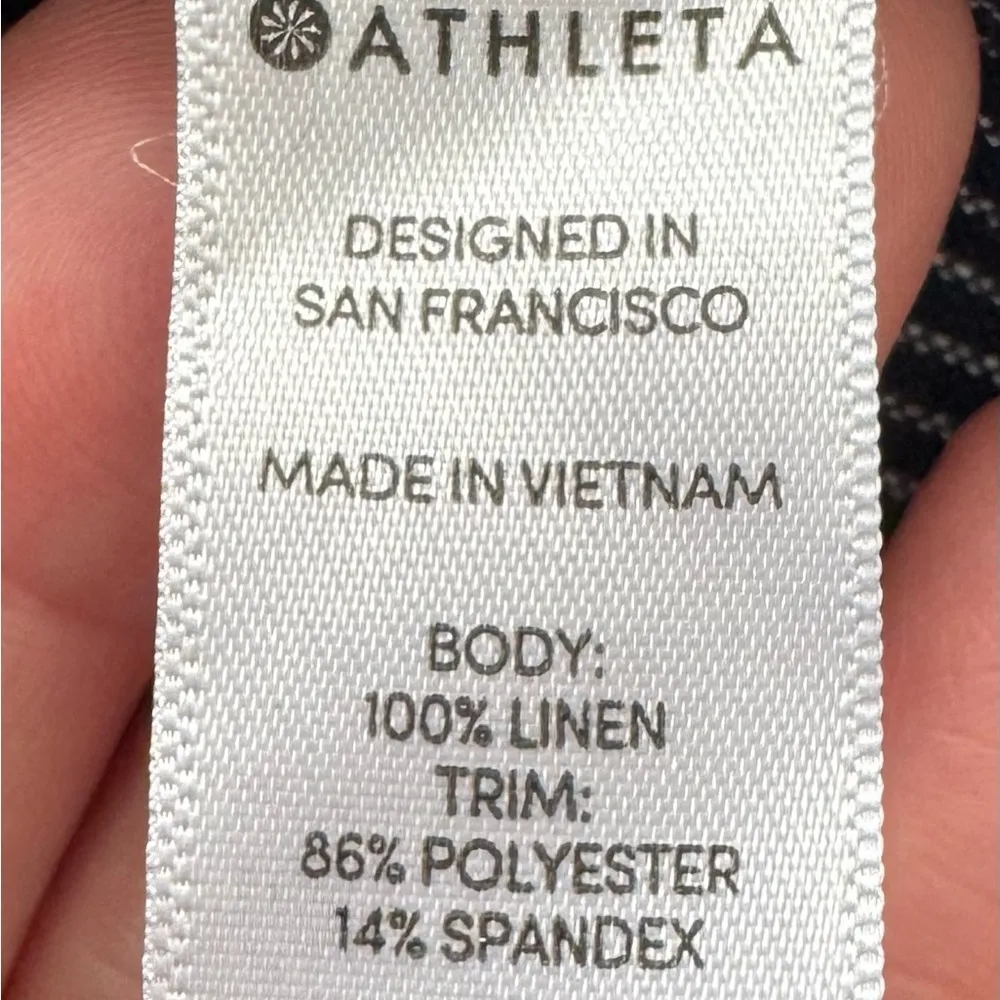 Athleta Bali 100% linen navy blue striped pulll on drawstring pants, size 10 - Image 5