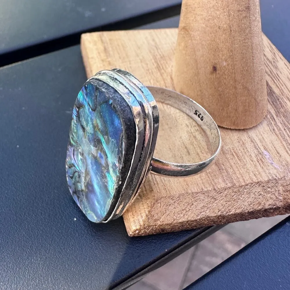 Abalone Shell Sterling Silver Plated Ring – Size 13 Statement Jewelry - Image 8