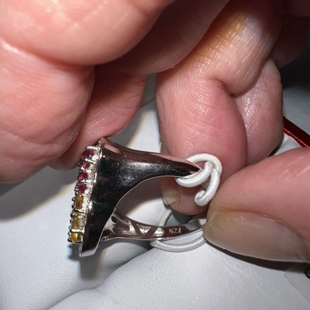 Sterling Silver and Genuine Gemstones Cocktail Ring New With Box size 9 - Image 7