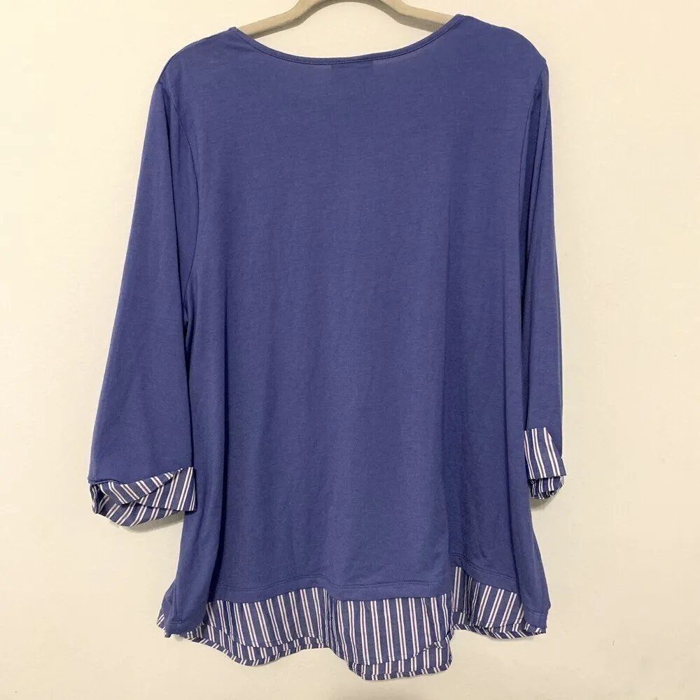 Catherines Womens Plus Size 1X 18/20W Blue Stripe Hem Tunic Top Stretch Blouse - Image 3