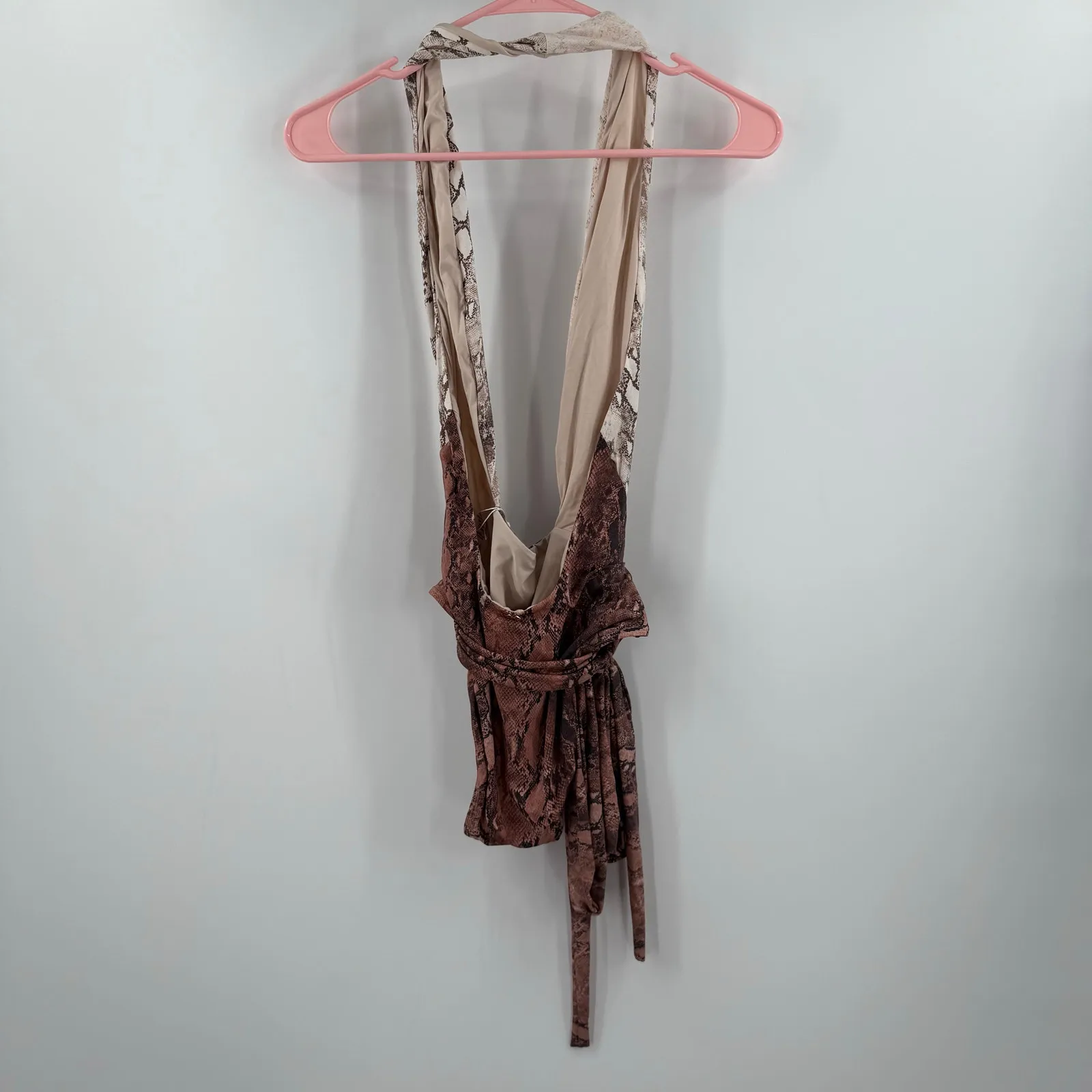 PQ Swim PILYQ Swimsuit Size Medium Alex Kaa Snake Print Halter One Piece NWT Brown - Image 5