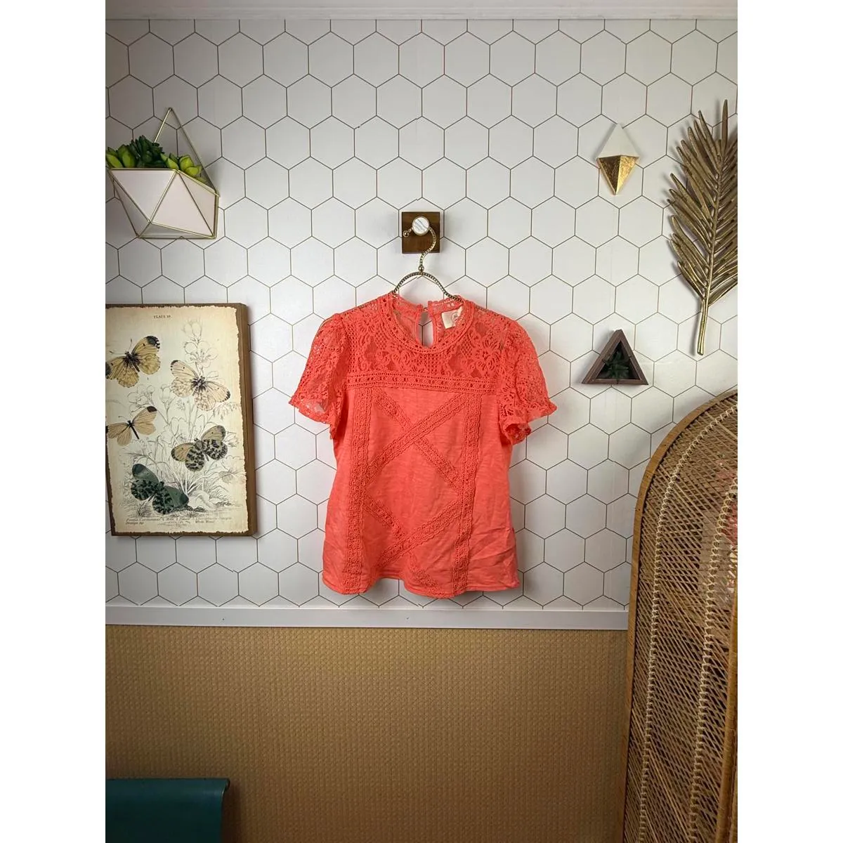 Ella Mara by Anthropologie Coral Liliya Crochet Lace Top - Image 2