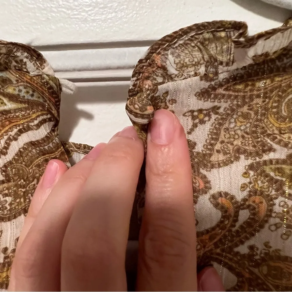 Moon River Golden Cream High neck Long Sleeve Paisley Floral Print MIDI Dress XS - Image 7