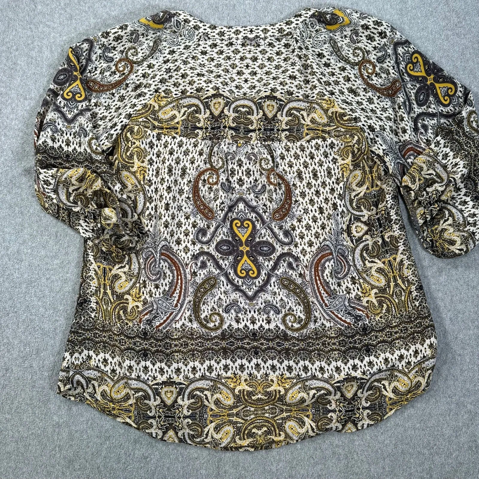 Figueroa & Flower Bedazzled Peasant Blouse Womens XL 3/4 Sleeve Brown Yellow Top - Image 9