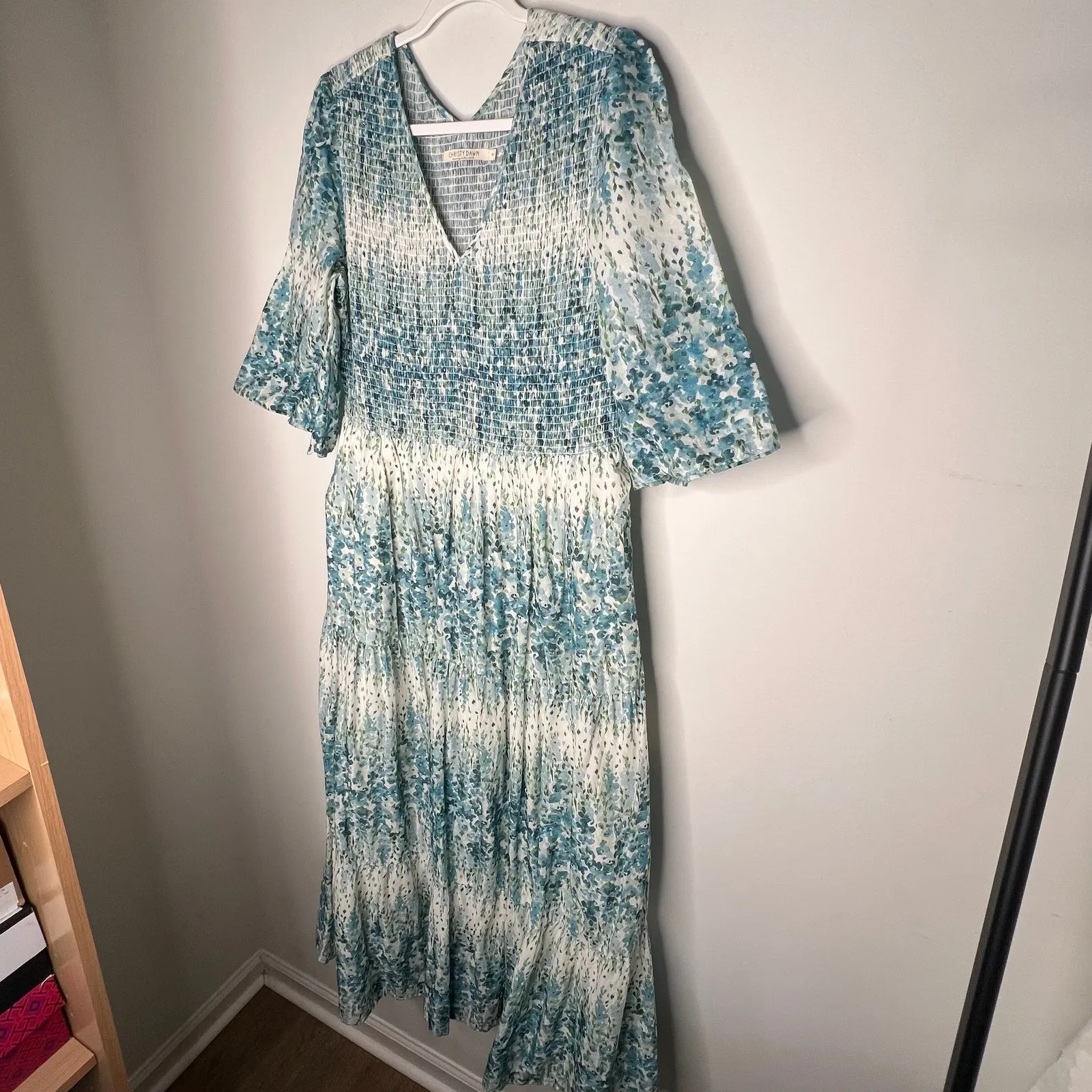 Christy Dawn Blue & Green Floral Basil Maxi Dress Size XL - Image 8