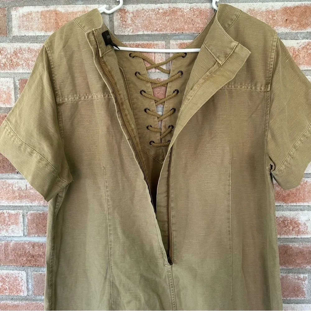 J. Crew Linen Blend Canvas Shift Dress Women’s Plus 16 Khaki Tan Lace Up Neck - Image 10