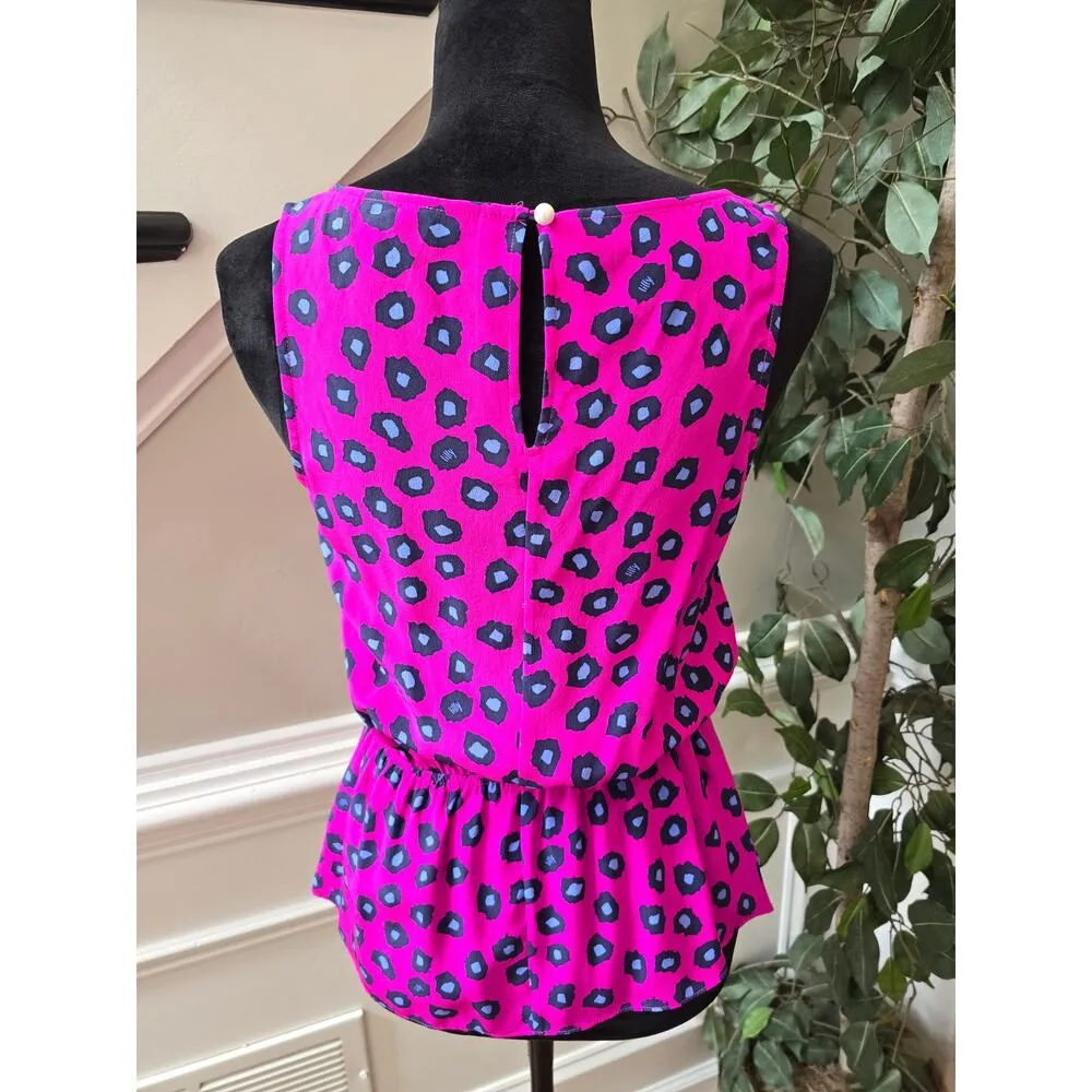 Lilly Pulitzer Blouse Top Womens Size XS Pink Silk Leopard Sleeveless Peplum Hem - Image 3