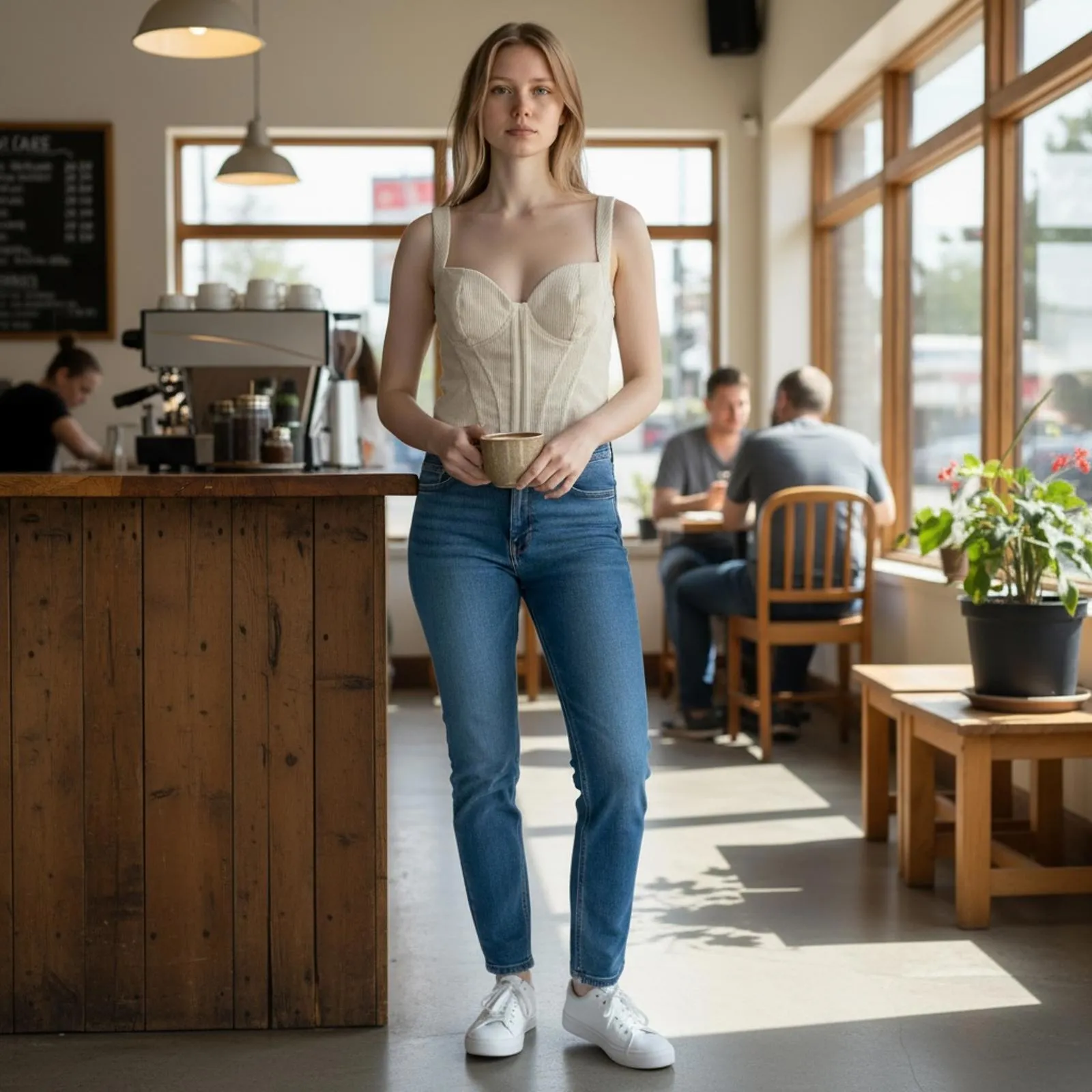 Cream Ribbed Corset Bustier Crop Top Zip Back Structured Tank Size Small Fashion - Image 2