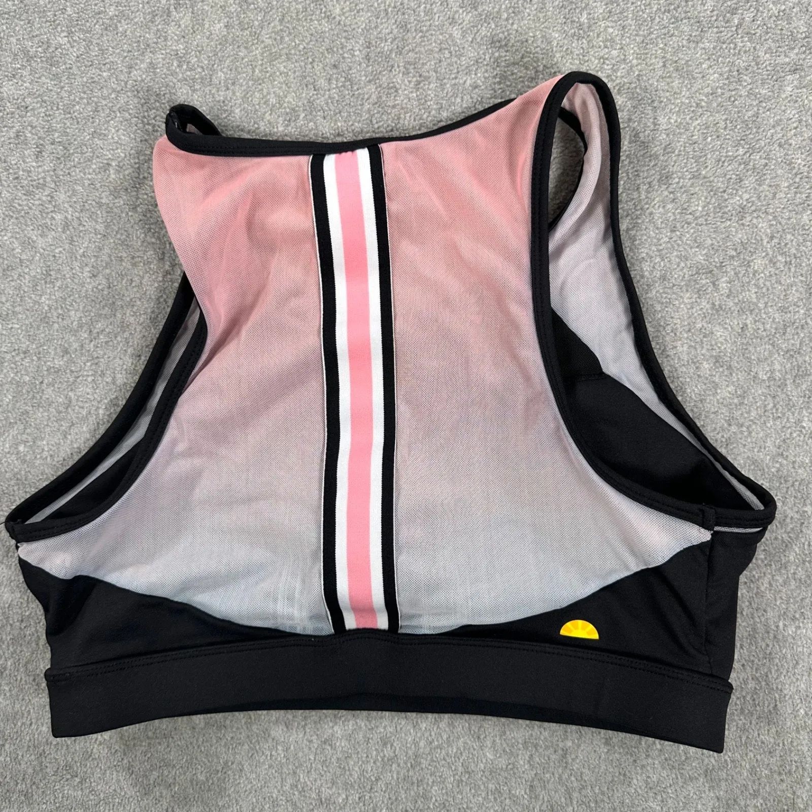 C&C California Racerback Sports Bra Women's Large Black Pink Mesh Stripe Active - Image 6