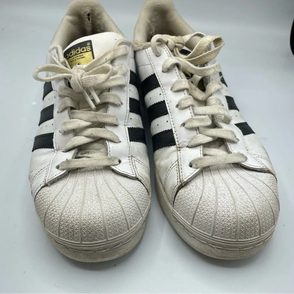 Adidas White Three Stripes Classic Lace Up Sneakers Womens 9.5 Black Shoes - Image 8