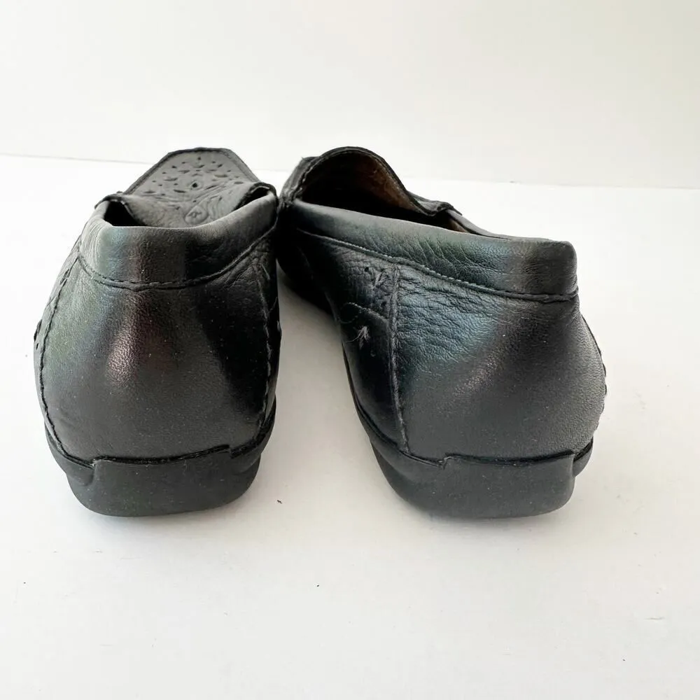 HUSH PUPPIES Size 9 Black Perforated Embroidered Square Toe Flats Comfort Casual - Image 4