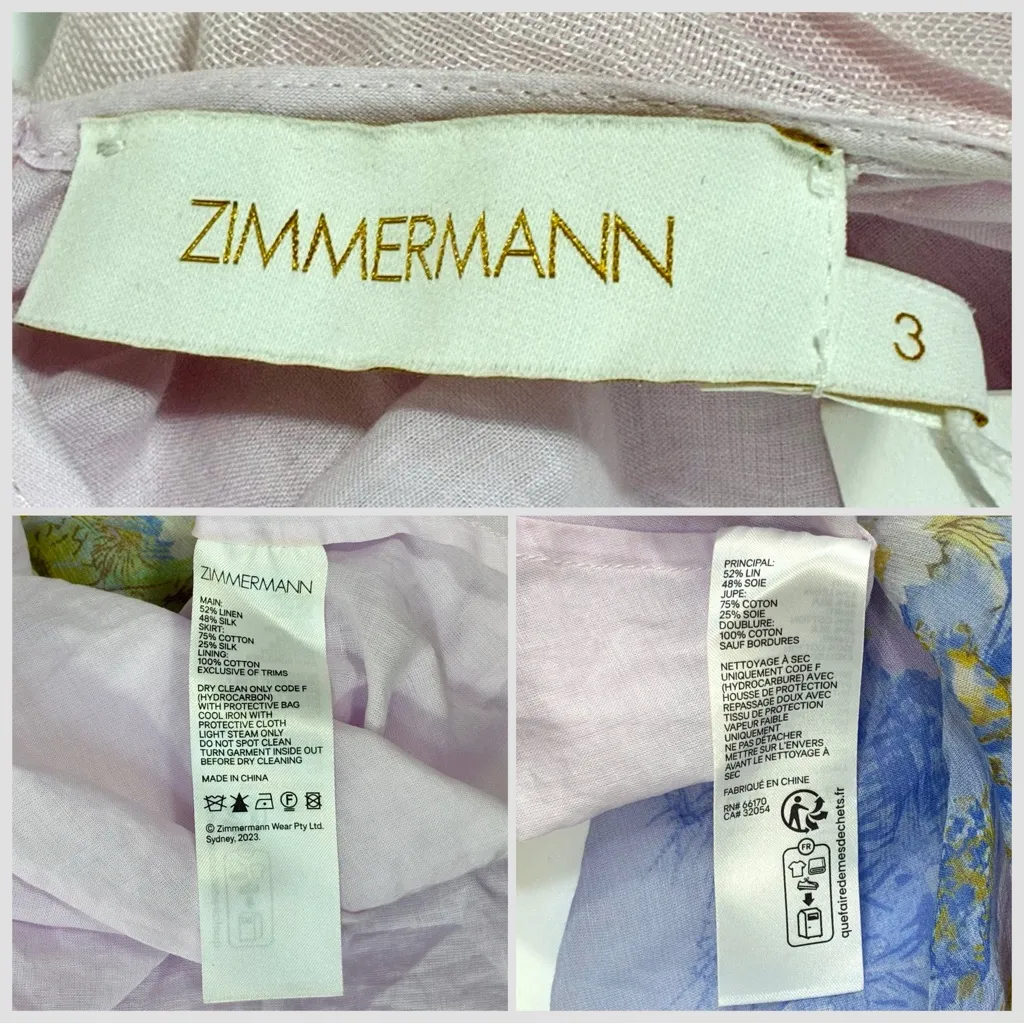 Zimmermann Floral Ruffle Linen & Silk Gown Maxi Dress Blue Meadow US 10 NWT - Image 5