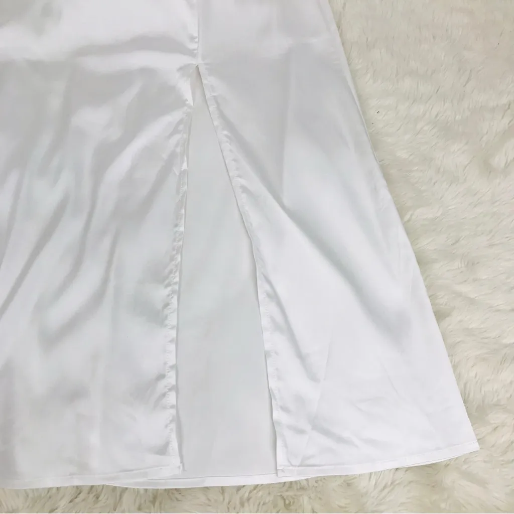 SELFIE LESLIE Trophy White Lace Bustier Midi Dress Corset Sheer Thigh Slit Large - Image 9